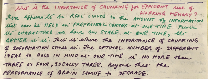 What is the IMPORTANCE of CHUNKING for our WORKING MEMORY?