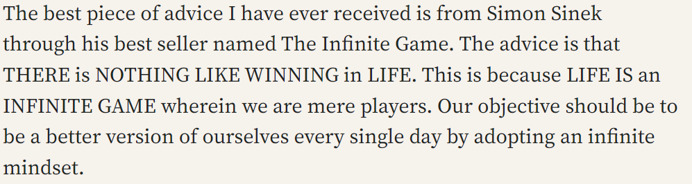 Keep playing the Infinite Game of Life