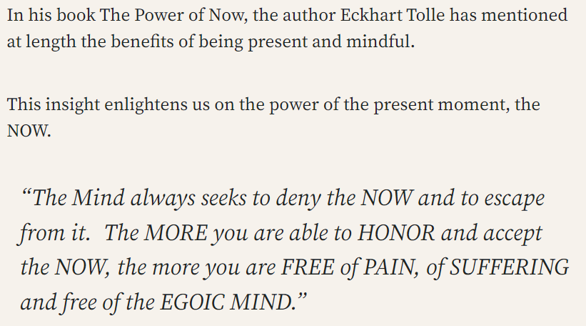 Focus on the NOW for a healthy life