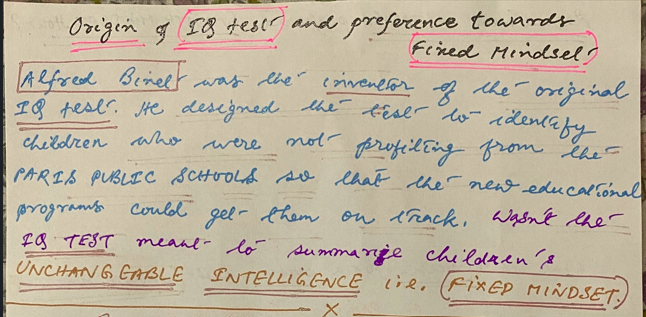 Relationship between IQ Test and Fixed Mindset