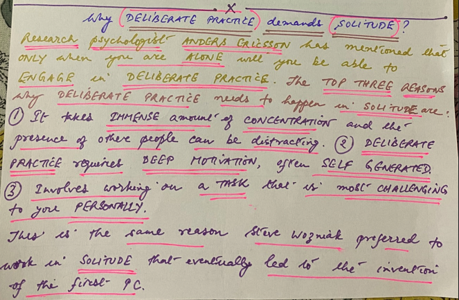 Deliberate Practice demands Solitude. Why?