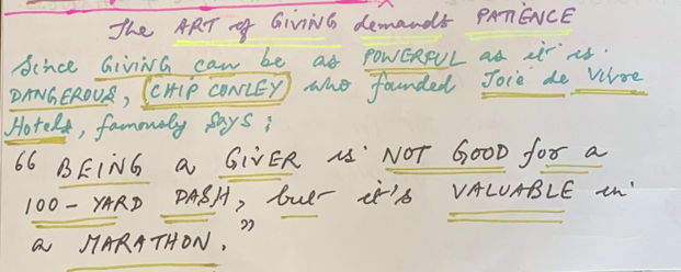 Art of Giving demands Patience